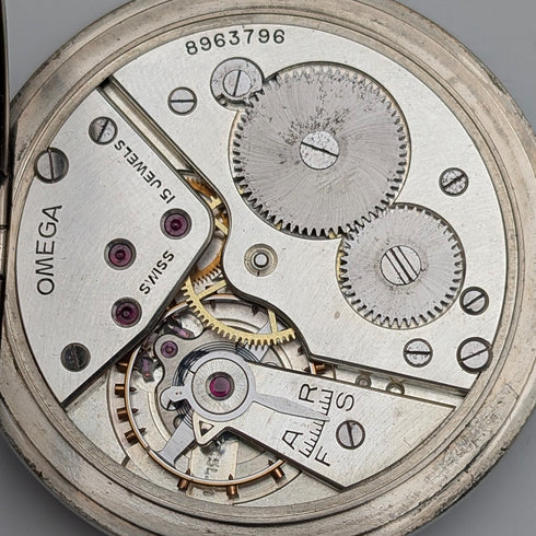 1935 Vintage Omega Pocket Watch Alloy Case Open Face Works Well